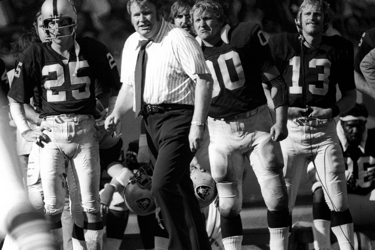 John Madden, Oakland Raiders coach, during an NFL football game against the Cleveland Browns at Cleveland Municipal Stadium on October 6, 1994. The Raiders defeated the Browns 40-24.